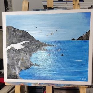 Coastal Serenity Blue and Gray Art Print